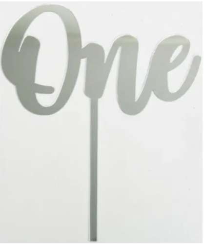 One Acrylic Cake Topper - Silver - Click Image to Close